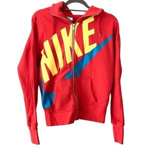 Nike Pink Yellow Neon Front Logo Zipper Sweater Sports Wear Hoodie